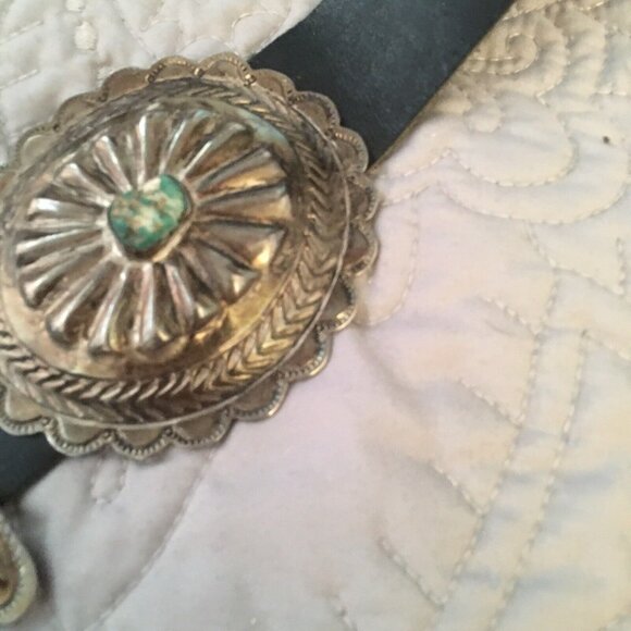 Vintage 1960s Navajo Sterling Stamped Domed Handmade 11 Pc Concho Belt Turquoise - Picture 10 of 12